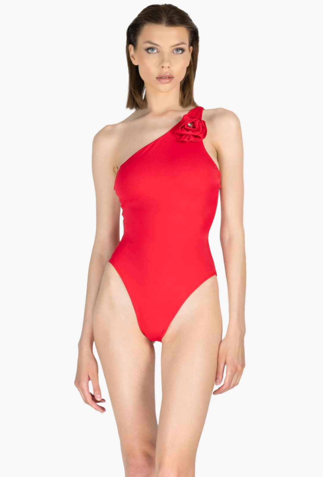 Maillot de bain asymétrique rouge à fleur