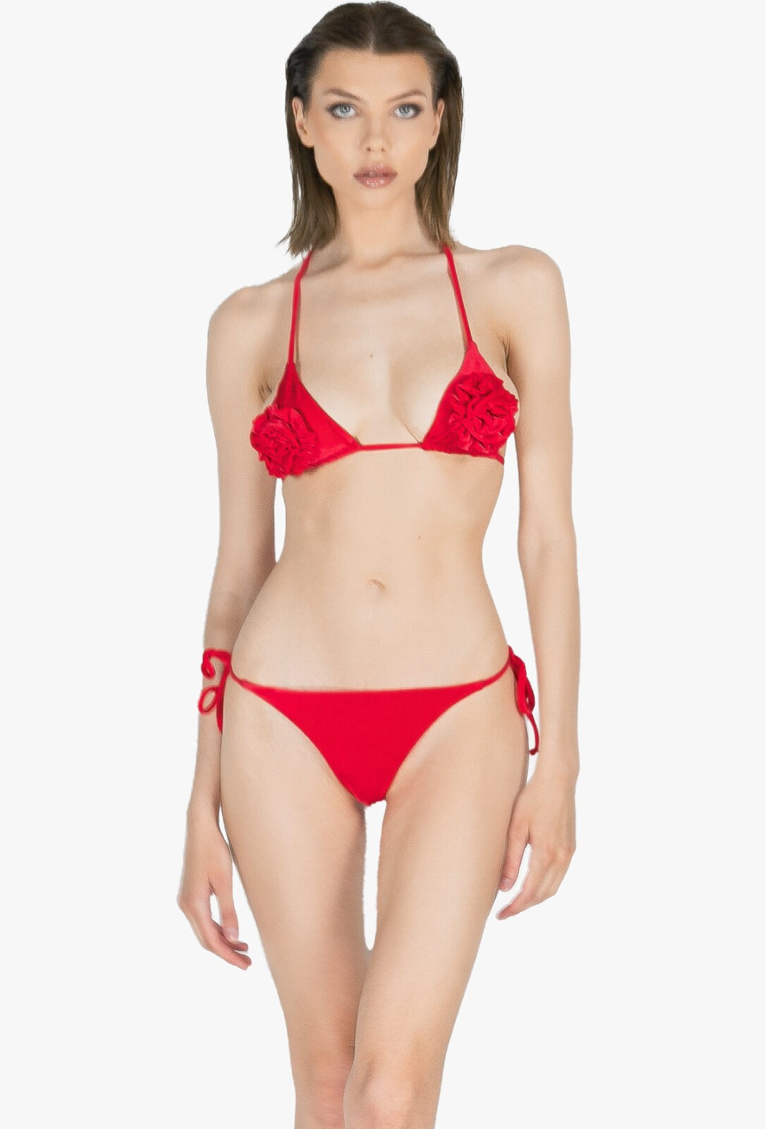 Bikini di velluto rosso con fiori